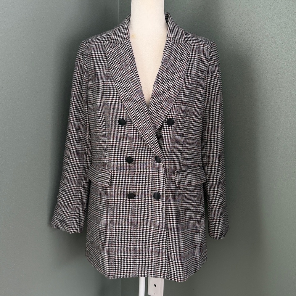 House Of Harlow 1960 Plaid double breasted Wool Blend Blazer